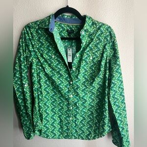 Talbots Green Geometric Print Blouse